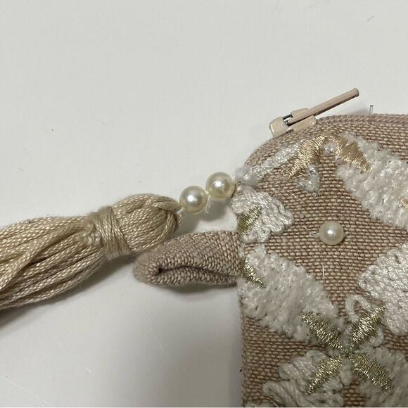 Boho Pearl Embroidered Hand Bag Cosmetic Bag W/ Tassel Zipper Closure - Picture 10 of 16